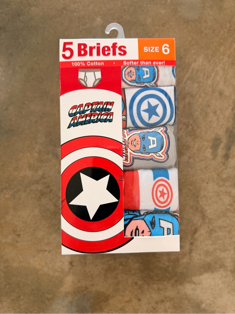 Marvel Captain America Boys Briefs 5-Pack Size 6 NIP 100% Cotton